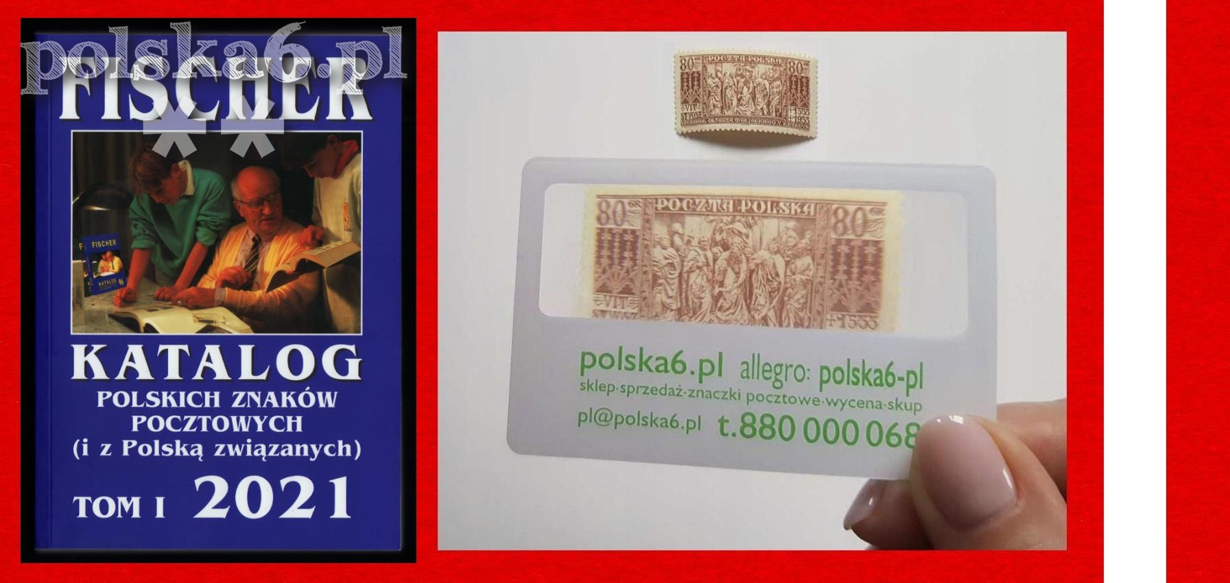 katalog znaczków Fischer 2021 + lupa